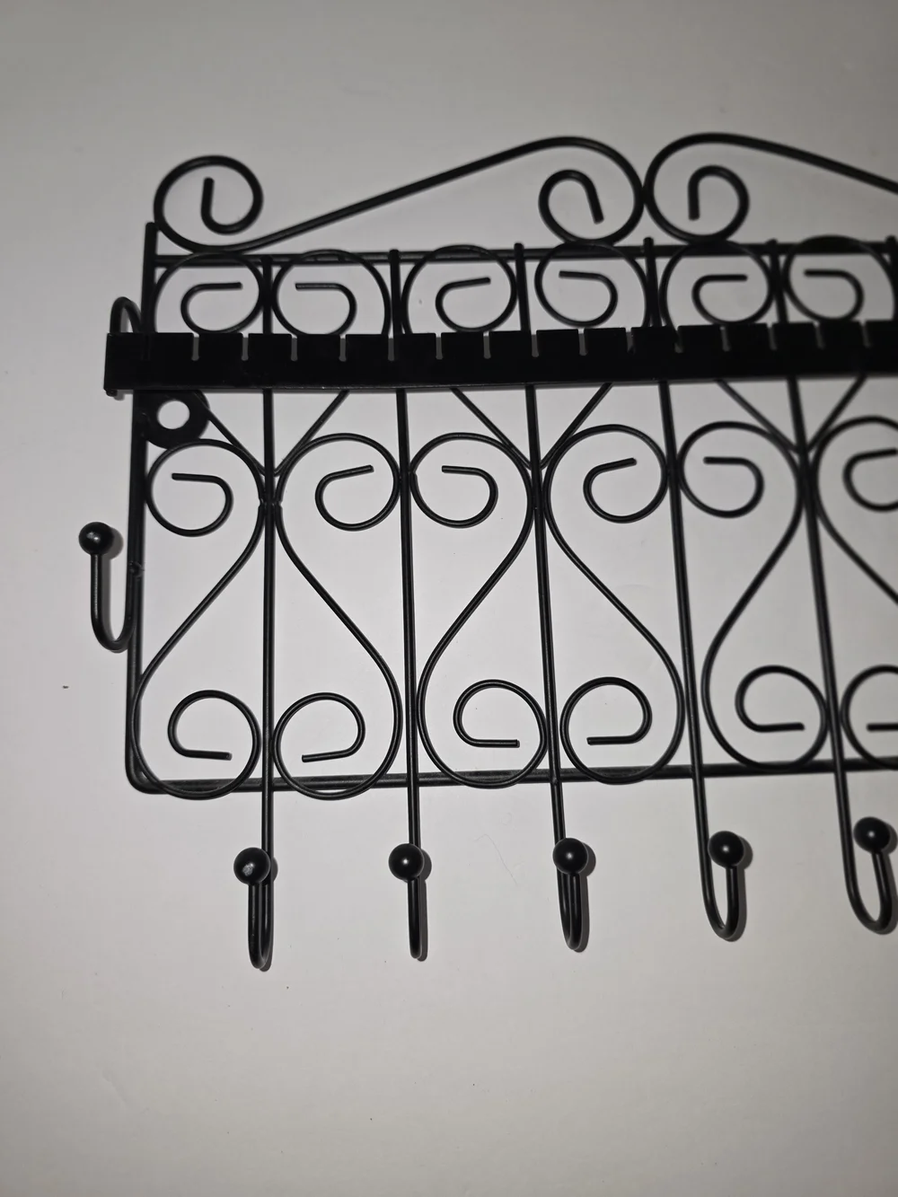 Black Metal Wall-Mount Hook Rack, 9 Hooks, Matte Finish, Decorative Traditional